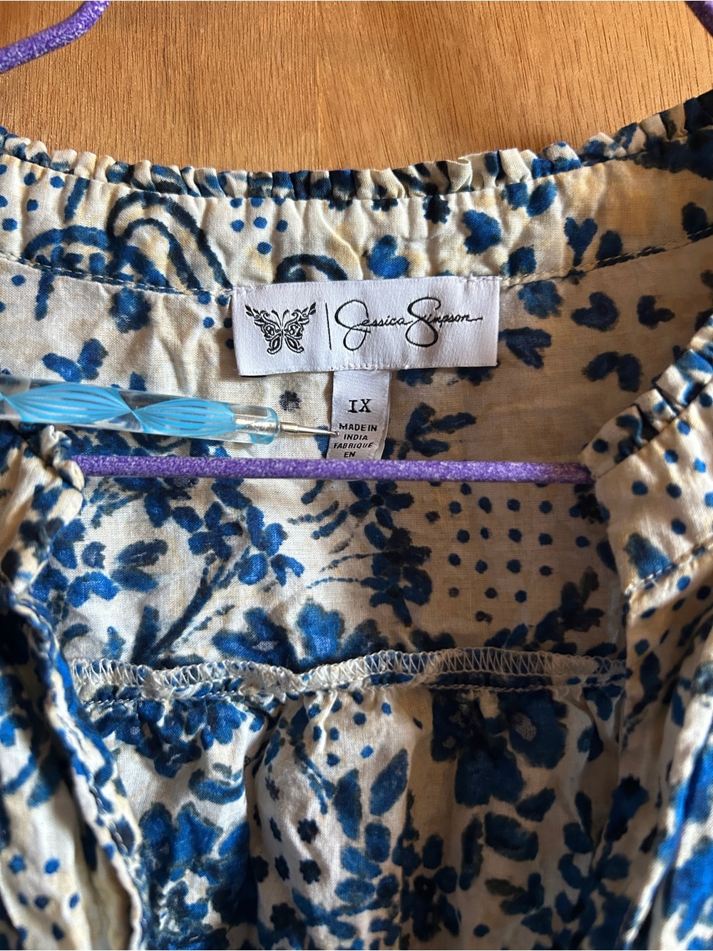 Jessica Simpson Blue Floral Peasant Top